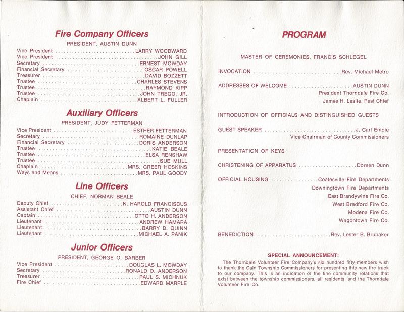 Housing Ceremony Booklet from June 26th, 1971.  Inside of booklet.